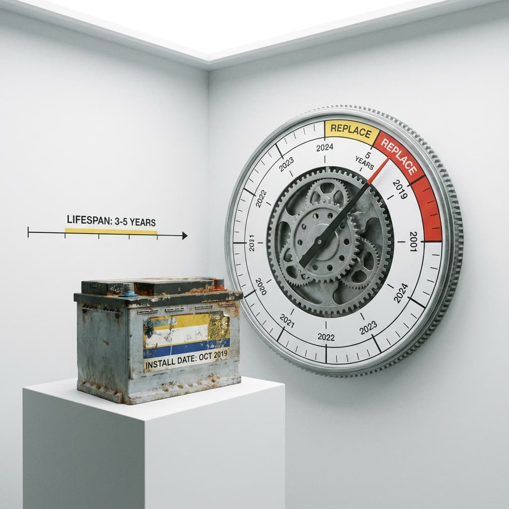 Car battery timeline illustration.
