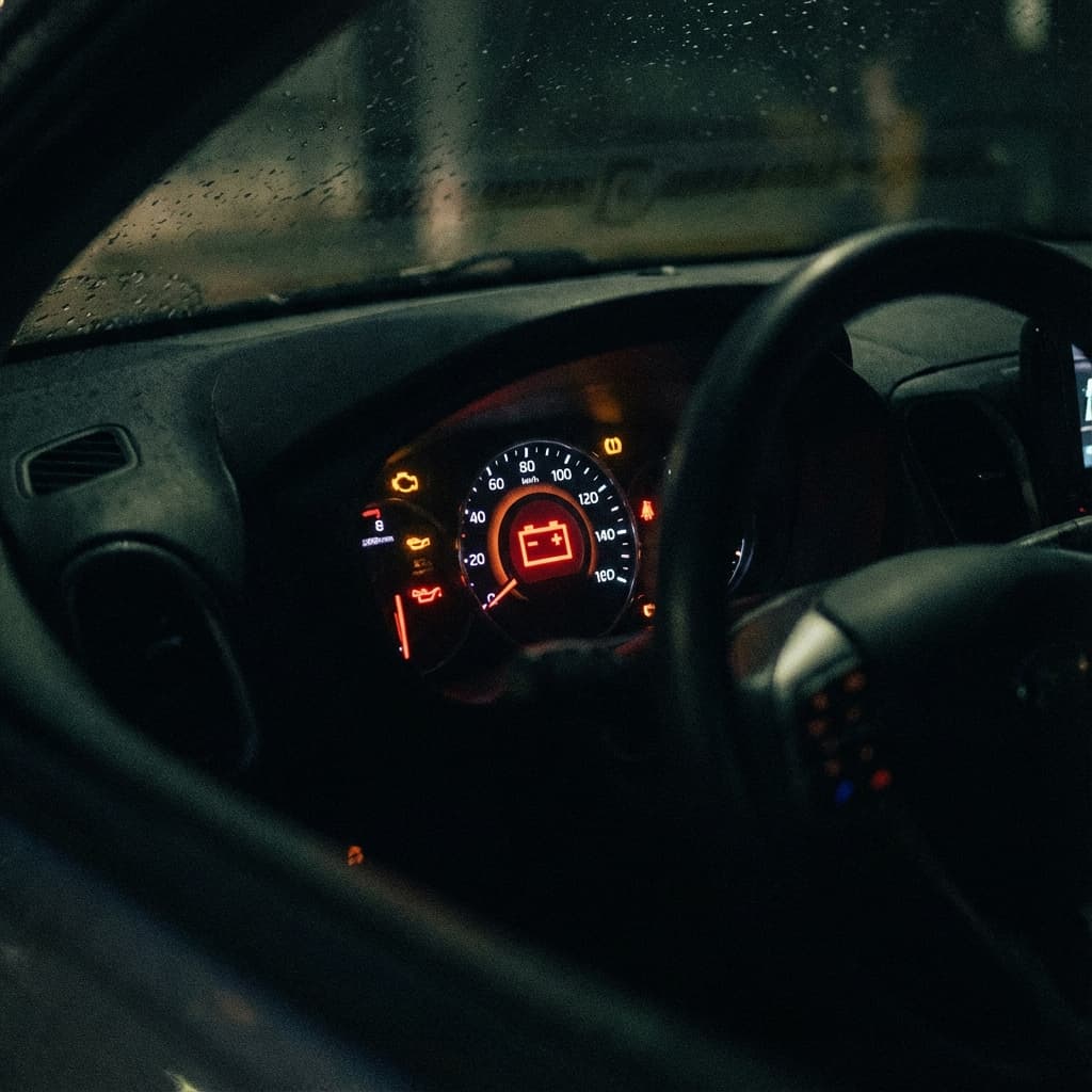 Dashboard battery warning light illuminated.